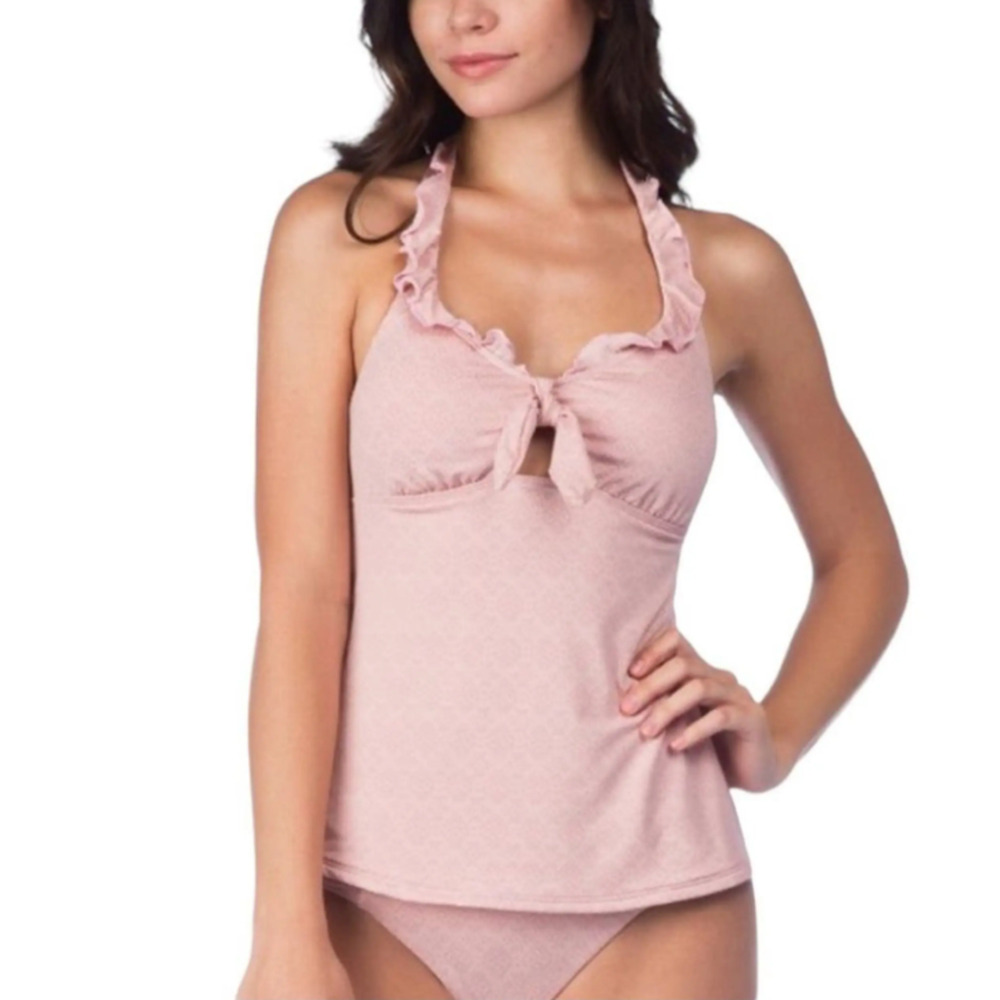 Lucky Brand Womens All the Frills Mauve Swim Tankini Top Size L 15673